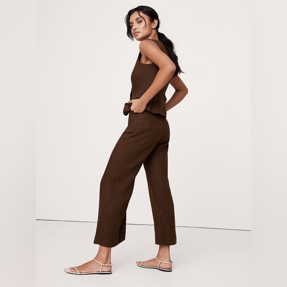 NEW! Banana Republic Espresso Brown Mid-Rise Kick-Flare Linen Ankle Pant 🩶